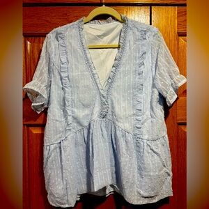 SKY blue swiss dot short sleeve blouse